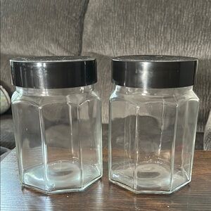 LOT OF 2 VINTAGE COVETRO ITALY ITALIAN GLASS FOOD STORAGE JAR BLACK PLASTIC LID